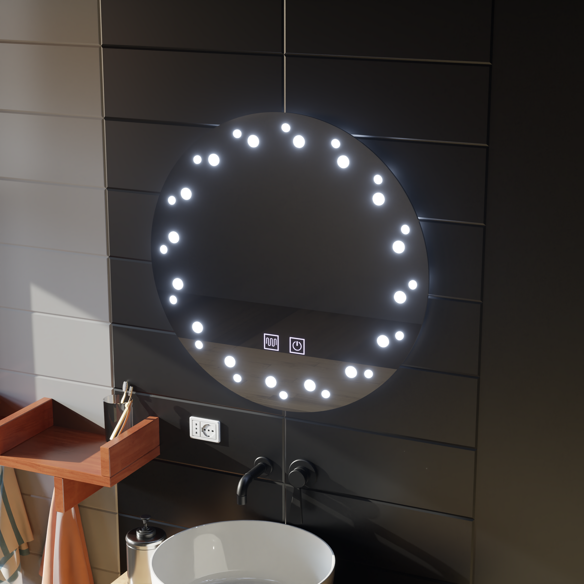 LED огледало Touch Ivory, система против запотяване, диаметър 60 см, студена светлина 6000K Korman Mirrors E Заглавие по подразбиране Alessandro Design