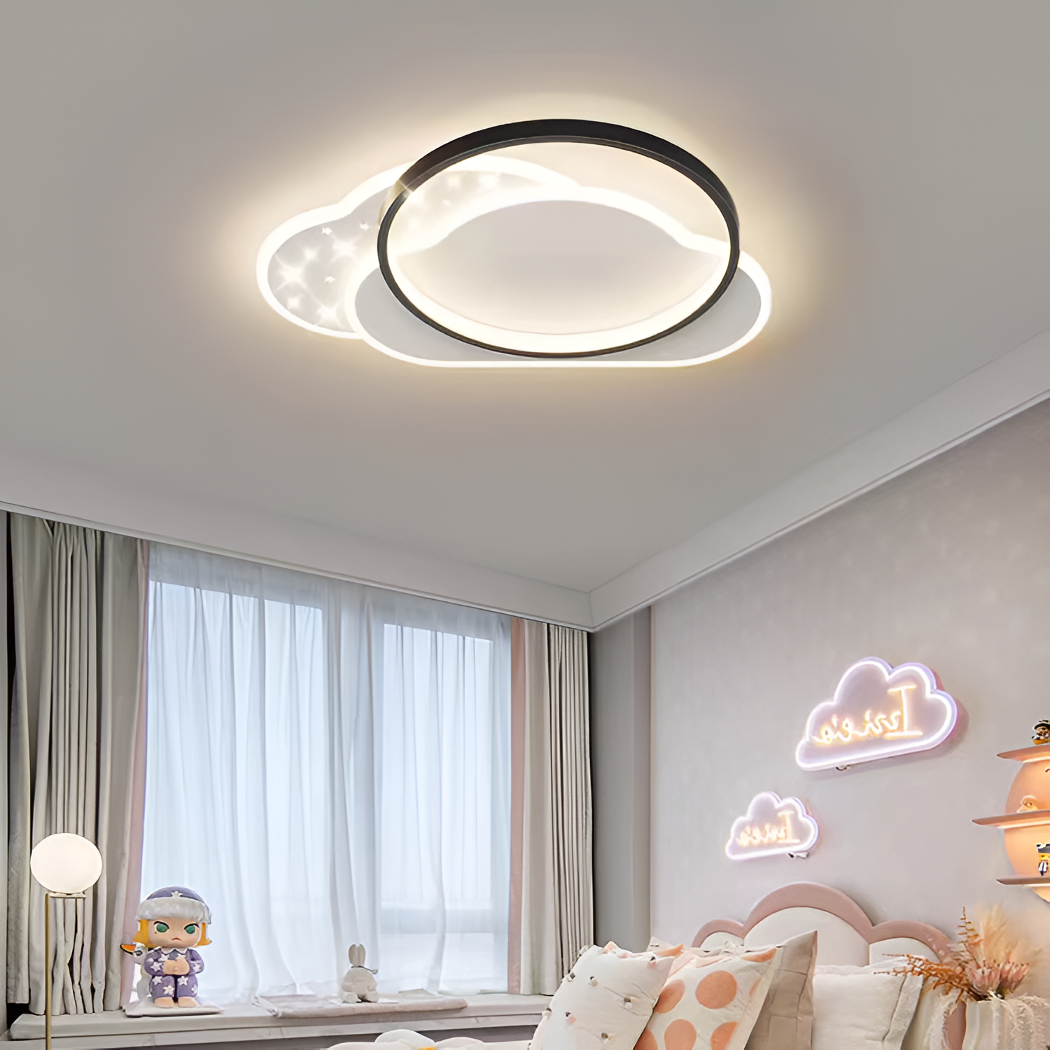 LED полилей с дистанционно управление NUVIA 71W, Облак, Студена/Топла/Неутрална светлина, Димируем, Черен LED полилей с дистанционно управление Заглавие по подразбиране Alessandro Design
