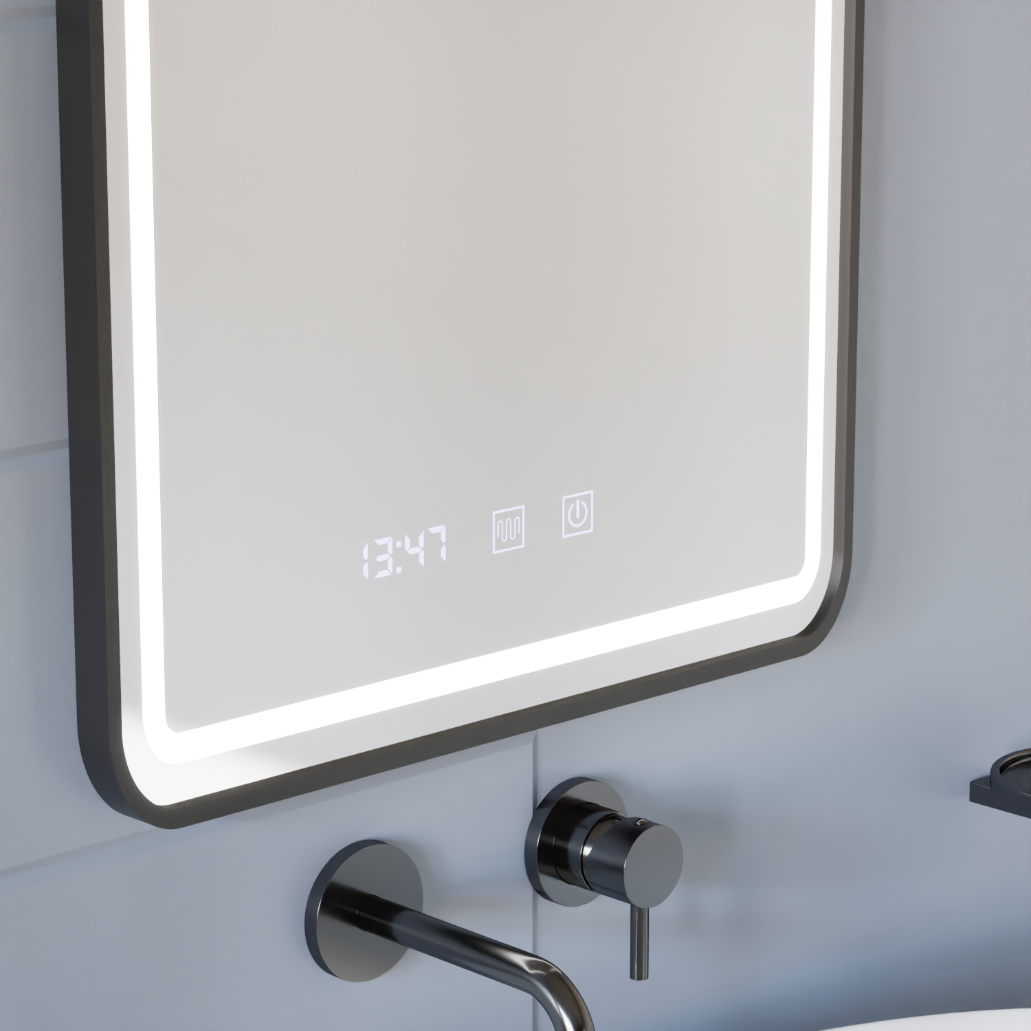 Огледало LED Touch LUCIDA Система за обезпотяване, часовник и температура 60x80 см рамка Черни матирани огледала Korman S Заглавие по подразбиране Alessandro Design
