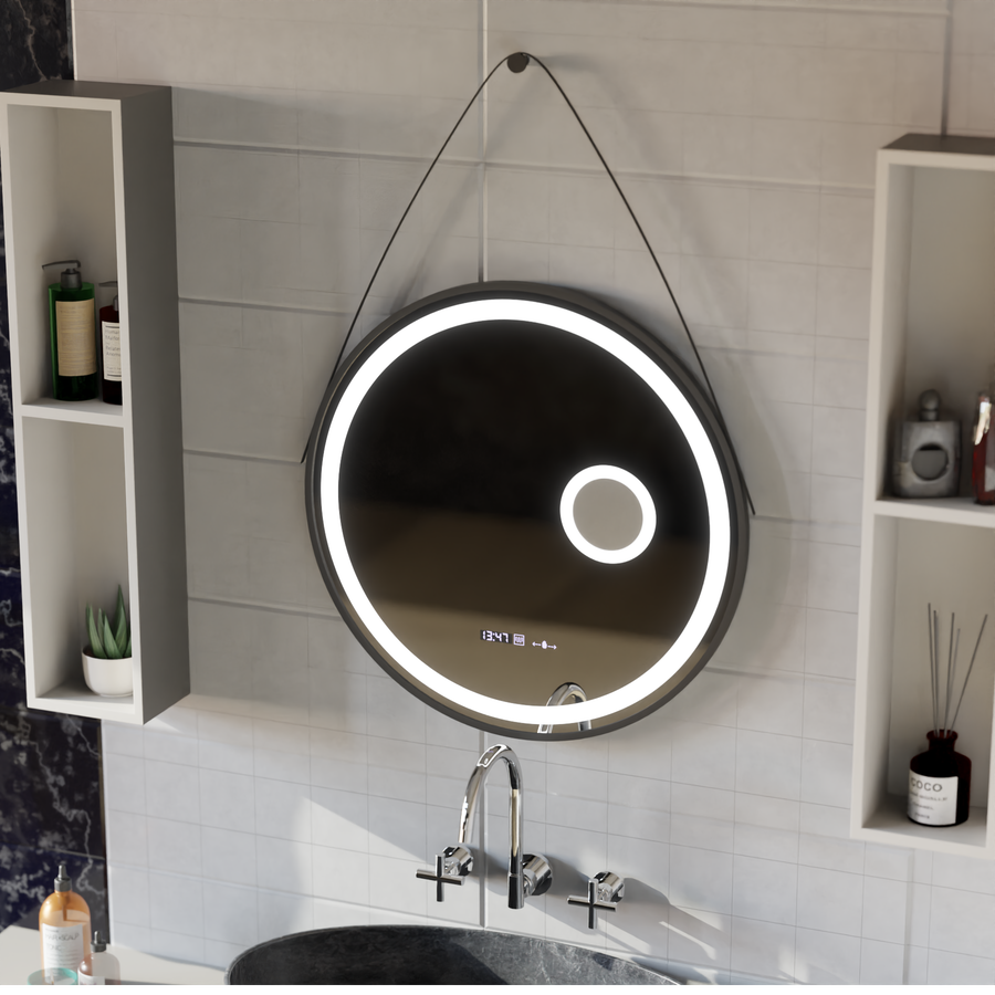 LED кръгло огледало, 11 W, 60 cm, Micah Marcello MotionGlow сензор, система против запотяване, часовник и термометър, козметична лупа, димируеми огледала Marcello Заглавие по подразбиране Alessandro Design