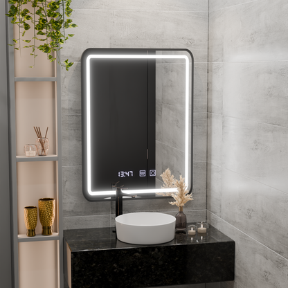 Огледало LED Touch LUCIDA Система за обезпотяване, часовник и температура 50x70 см рамка Черни огледала Korman S Заглавие по подразбиране Alessandro Design