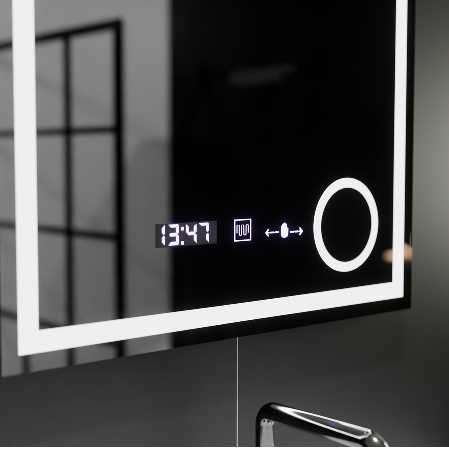 Правоъгълно LED огледало, 60x60 см, Souverain MotionGlow Marcello, система за обезпотяване, часовник и термометър, козметична лупа, димируеми огледала Marcello Заглавие по подразбиране Alessandro Design