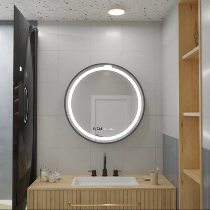 LED кръгло огледало, 60 см, Celeste Majeste Noir Eleve MotionGlow Marcello, система за обезпотяване, часовник и термометър, димируеми огледала Marcello Заглавие по подразбиране Alessandro Design