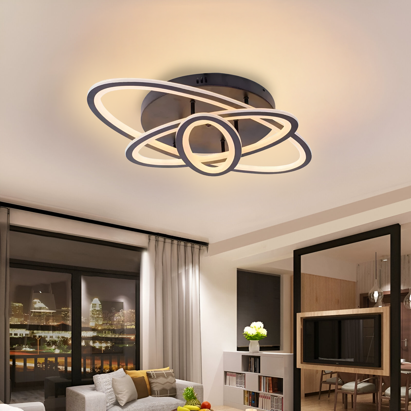LED полилей с дистанционно управление TIANA 78W, 3 Елипси, Студена/Топла/Неутрална светлина, Димируем, Черен LED полилей с дистанционно управление Заглавие по подразбиране Alessandro Design