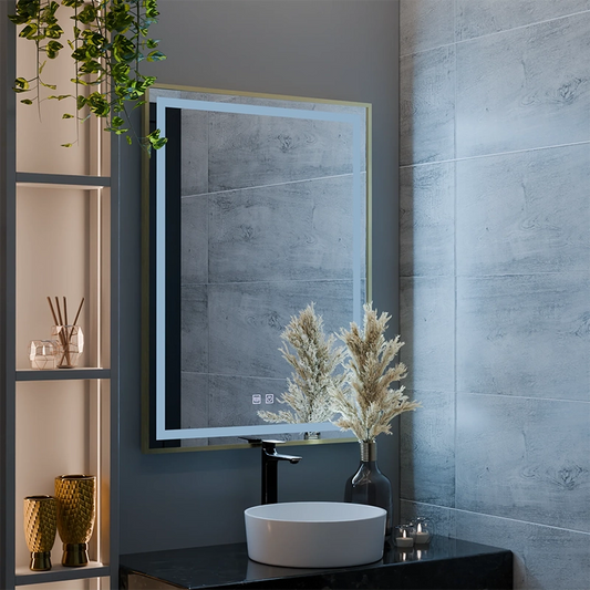 RAYNA Touch LED огледало, 60x80 см, функция против запотяване, матова златна рамка
