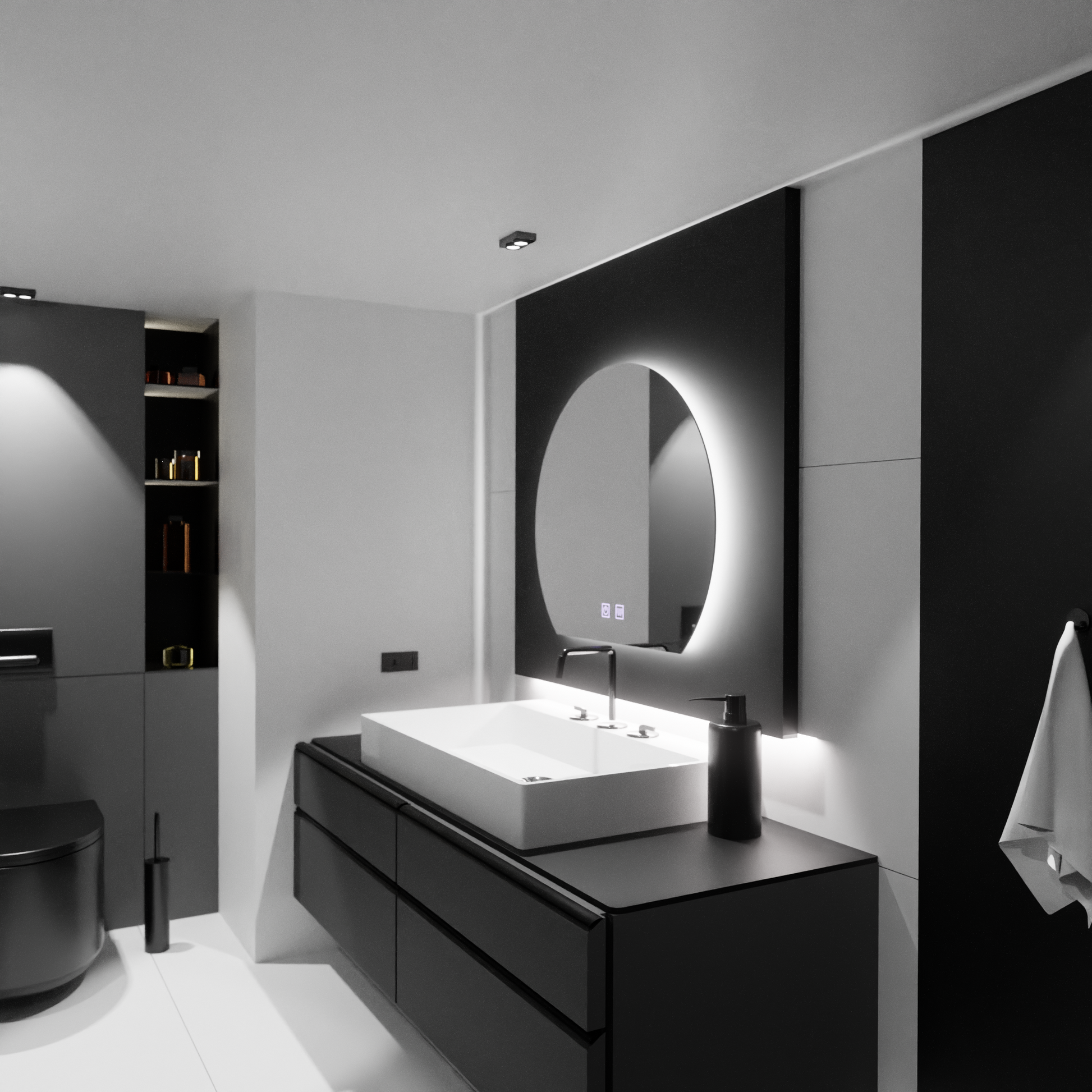 LED огледало с полумесец, 60x54, Soluna Touch, система против замъгляване, димируеми огледала Korman E Заглавие по подразбиране Alessandro Design