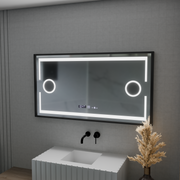 LED огледало MotionGlow Domingo сензор с функция за обезпотяване Термометър Часовник 120x65 cm Димируема студена/топла/неутрална светлина, черна рамка с четка, колекция Marcello Funghi Marcello Mirrors Заглавие по подразбиране Alessandro Design