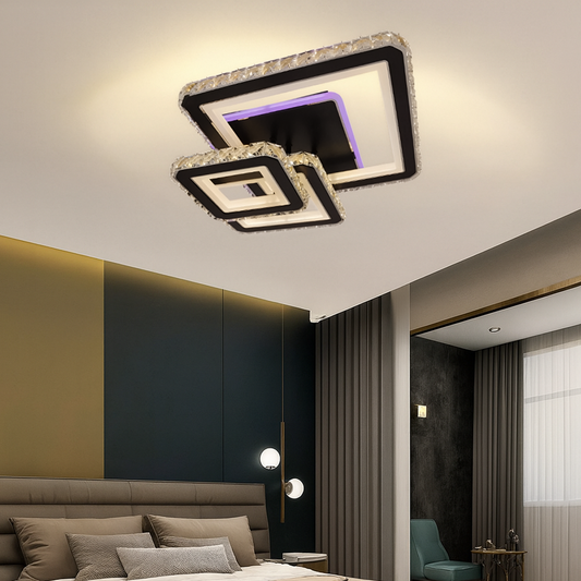 LED полилей с дистанционно управление и кристал LEILA 88W, 3 квадрата, студена/топла/неутрална светлина, димируем, черен лъскав хром LED полилеи с дистанционно управление Заглавие по подразбиране Alessandro Design