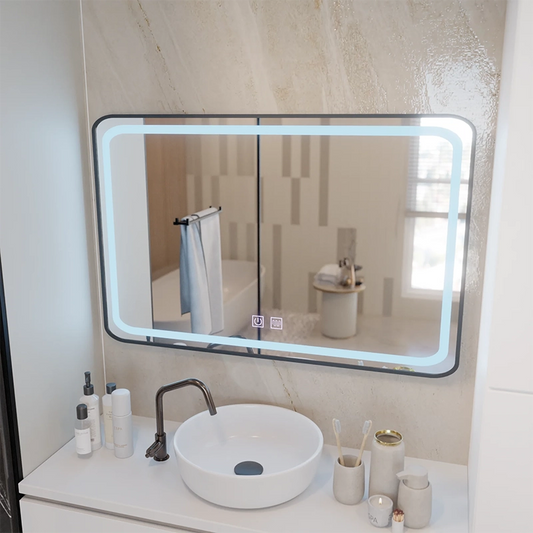 Правоъгълно LED огледало 100x65cm EDGE Touch Demister System, черна рамка