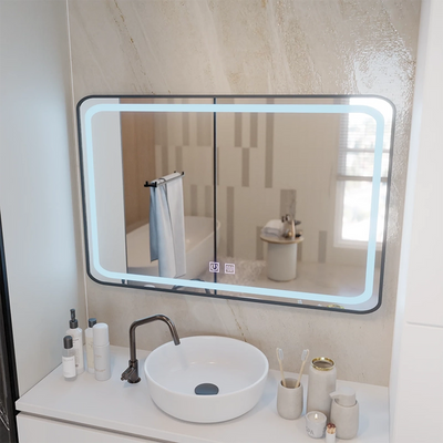Правоъгълно LED огледало 100x65cm EDGE Touch Demister System, черна рамка