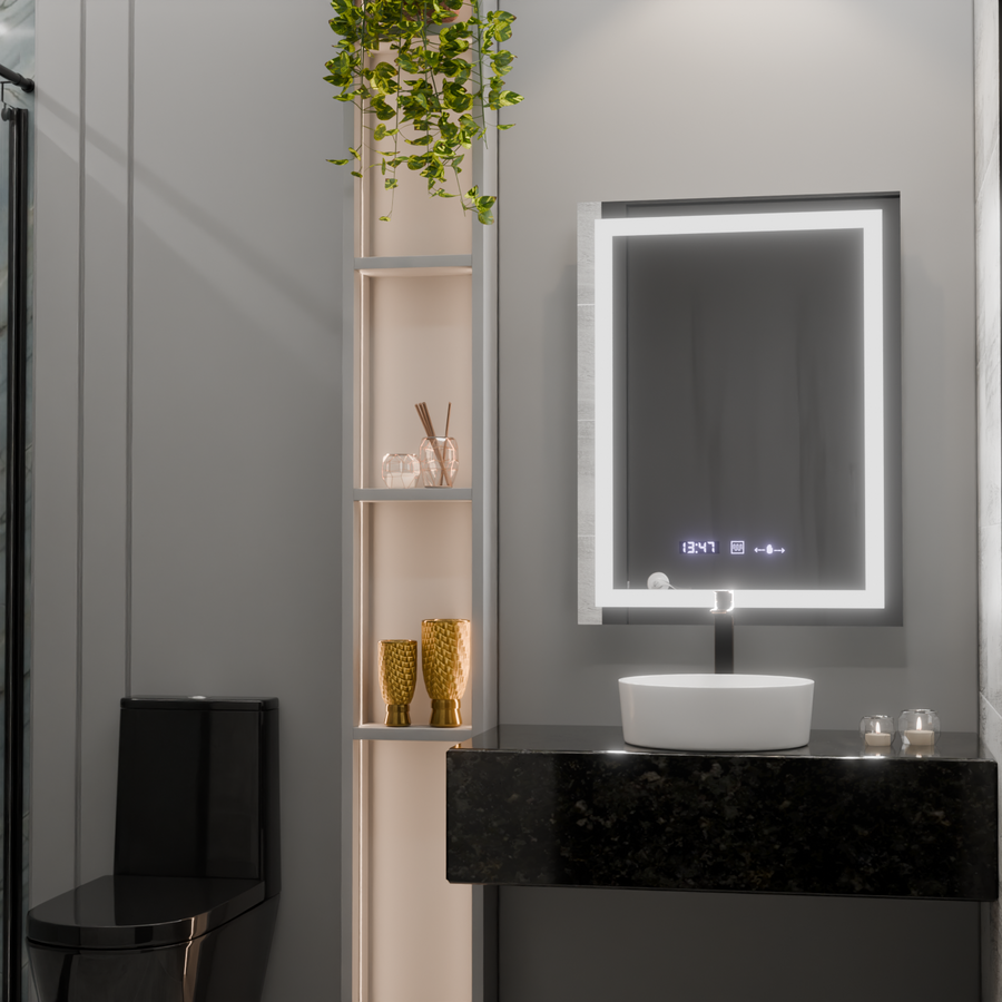 Правоъгълно LED огледало, 75x90 см, Verite MotionGlow Marcello, система против мъгла, часовник и термометър, димируеми огледала Marcello Заглавие по подразбиране Alessandro Design