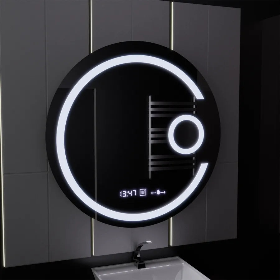 LED кръгло огледало, 22W, 70 см, Visio MotionGlow Marcello, система за обезпотяване, часовник и термометър, козметична лупа, затъмняващи се огледала Marcello Заглавие по подразбиране Alessandro Design