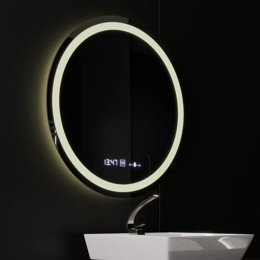 Кръгло LED огледало, диаметър 50 см, Celeste MotionGlow Marcello, система за обезпотяване, часовник и термометър, димиране, топла неутрална студена светлина 3000K/4000K/6000K Marcello огледала Заглавие по подразбиране Alessandro Design