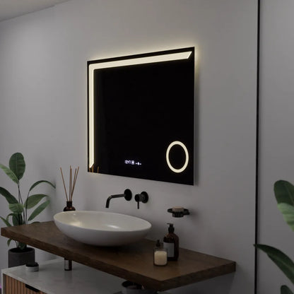 Правоъгълно LED огледало, 80x60 см, Precision MotionGlow Marcello, система за обезпотяване, часовник и термометър, козметична лупа, димируеми огледала Marcello Заглавие по подразбиране Alessandro Design