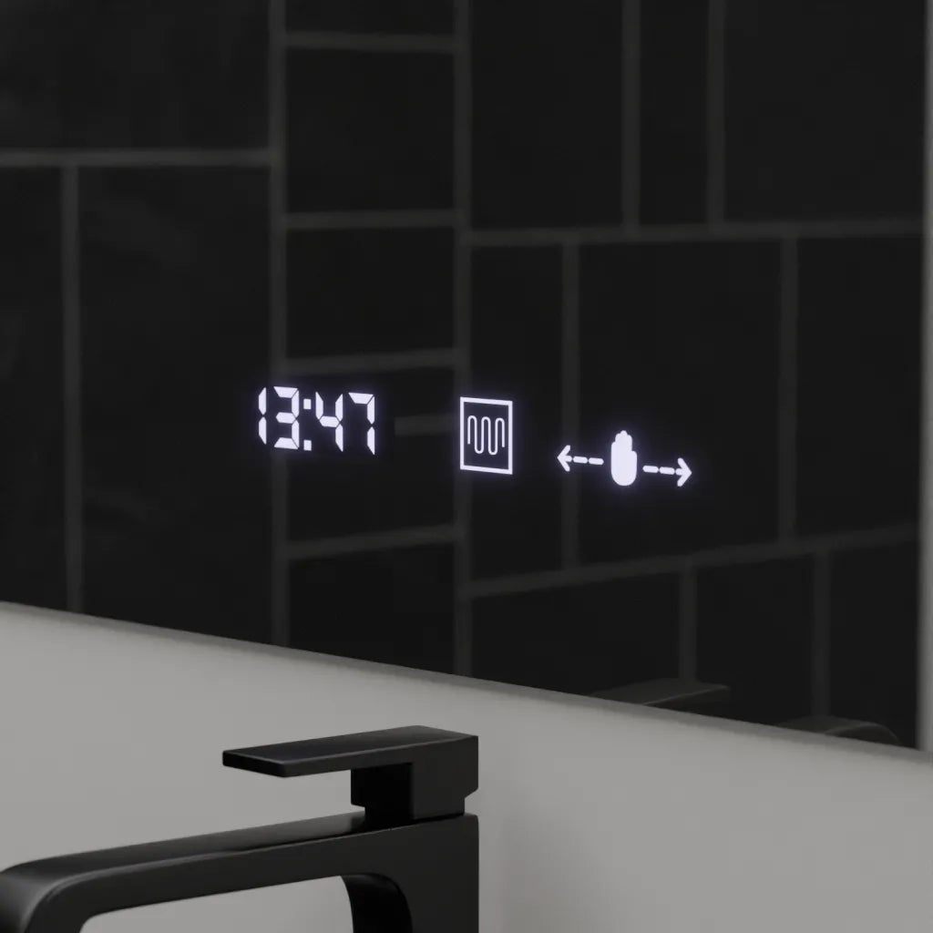 Правоъгълно LED огледало, 120x80 см, ABSOLU MotionGlow Marcello, система за обезпотяване, часовник и термометър, козметична лупа, димируеми огледала Marcello Заглавие по подразбиране Alessandro Design