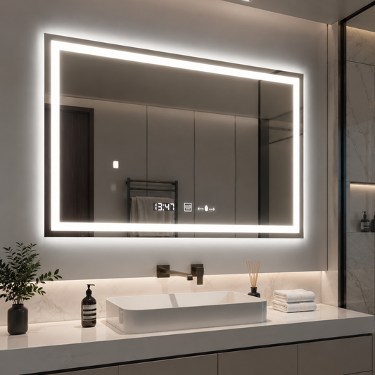 Правоъгълно LED огледало 120x80cm Vérité MotionGlow Marcello, система за обезпотяване, часовник и термометър, димируеми огледала Marcello Заглавие по подразбиране Alessandro Design