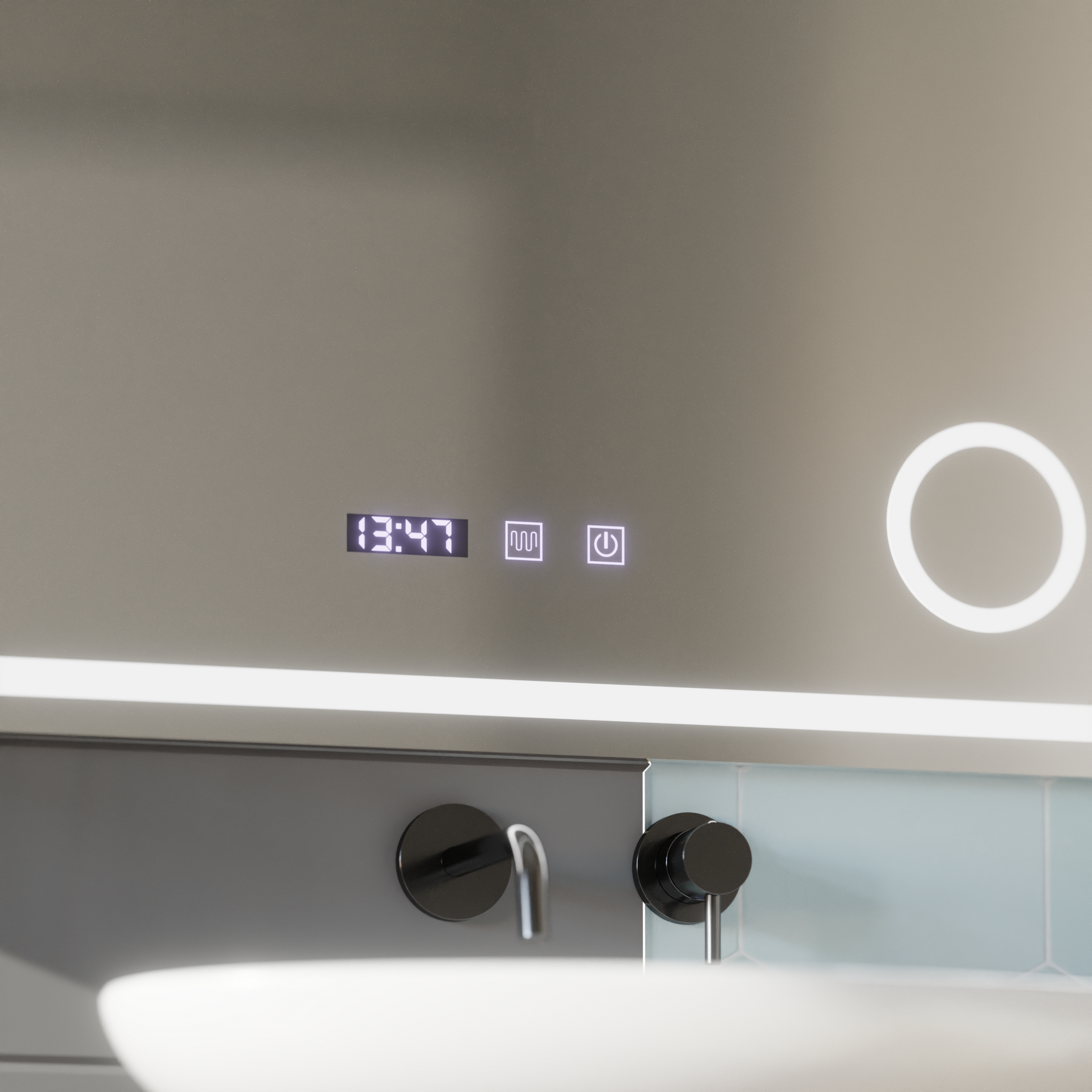 LED сензорно огледало NIVERA Система против запотяване, часовник и температура 80x60 cm Козметична лупа Огледала Korman S Заглавие по подразбиране Alessandro Design