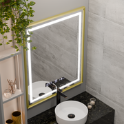 Правоъгълно LED огледало, 75x90 см, Verite Royale Gold MotionGlow Marcello, система за обезпотяване, часовник и термометър, димируеми огледала Marcello Заглавие по подразбиране Alessandro Design