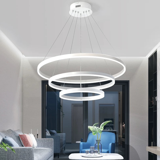 Окачен LED полилей с дистанционно управление SERENA 85W, 60 см, 3 кръга, Студена/Топла/Неутрална светлина, Димируем, Бял, Регулируем по височина LED полилей с дистанционно управление Заглавие по подразбиране Alessandro Design