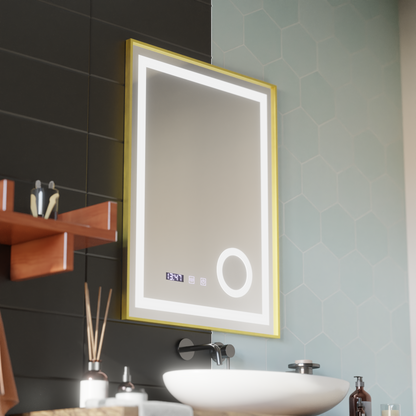 LED Touch CLARUS Система за размразяване на огледалото, часовник и температура 60x80 cm Златна рамка Полирана козметична лупа Огледала Korman S Заглавие по подразбиране Alessandro Design