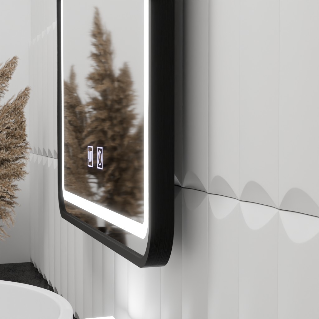 Правоъгълно LED огледало 80x60cm – EDGE Touch Demister System, Black Frame Mirrors Korman E Заглавие по подразбиране Alessandro Design