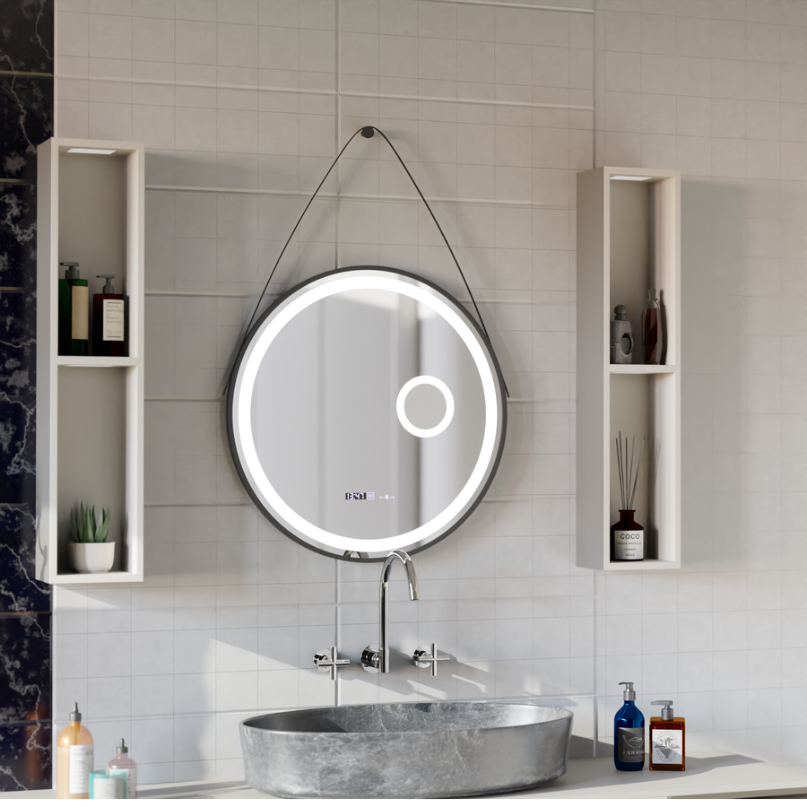 LED кръгло огледало, 11 W, 60 cm, Micah Marcello MotionGlow сензор, система против запотяване, часовник и термометър, козметична лупа, димируеми огледала Marcello Заглавие по подразбиране Alessandro Design