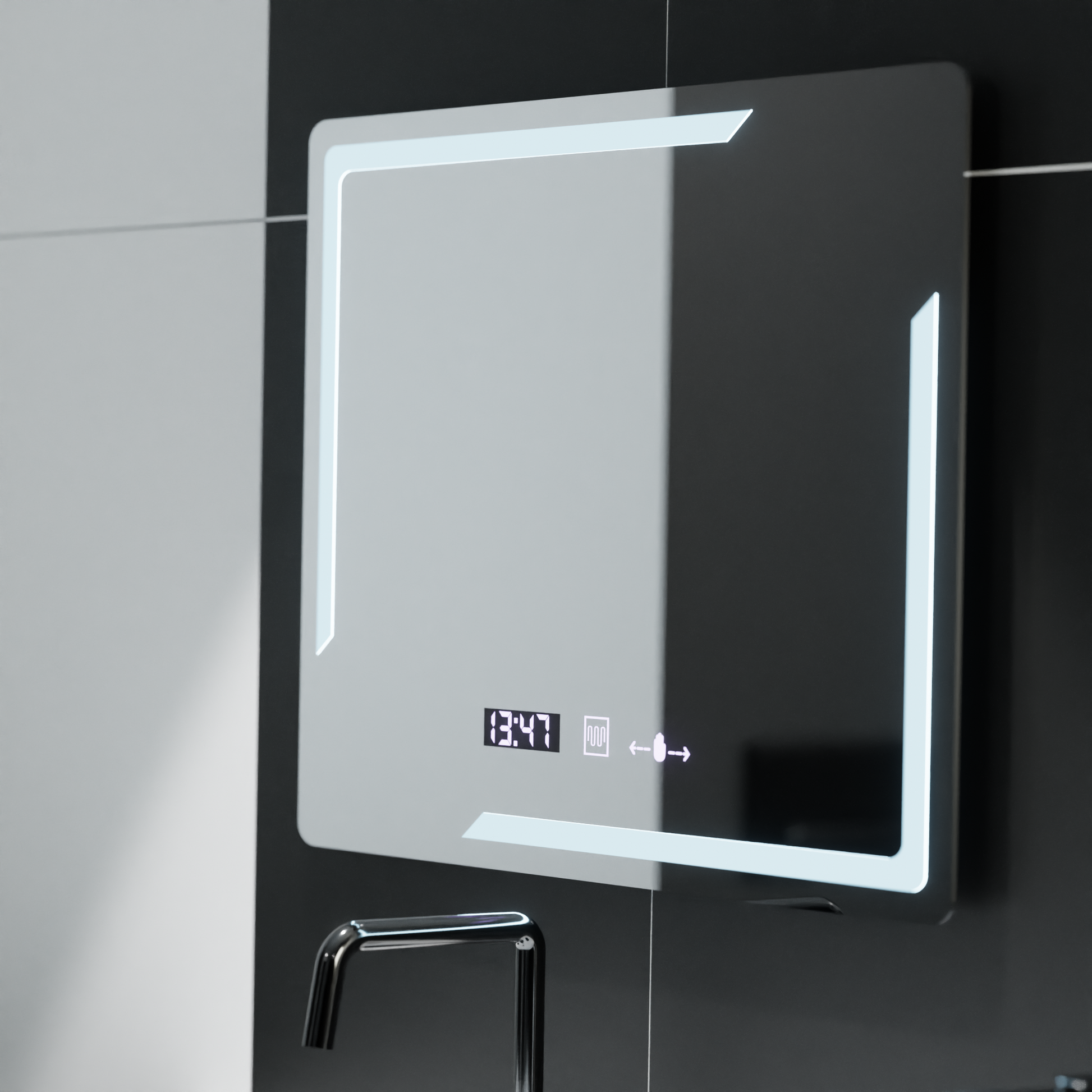 Правоъгълно LED огледало, 80x60cm, Rayonnement MotionGlow Marcello, Demister System, Clock & Thermometer, Dimable Mirrors Marcello Заглавие по подразбиране Alessandro Design