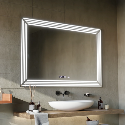 Правоъгълно LED огледало, 110x65 см, сензор Venezia MotionGlow Marcello, система за обезпотяване, часовник и термометър, Dimabila