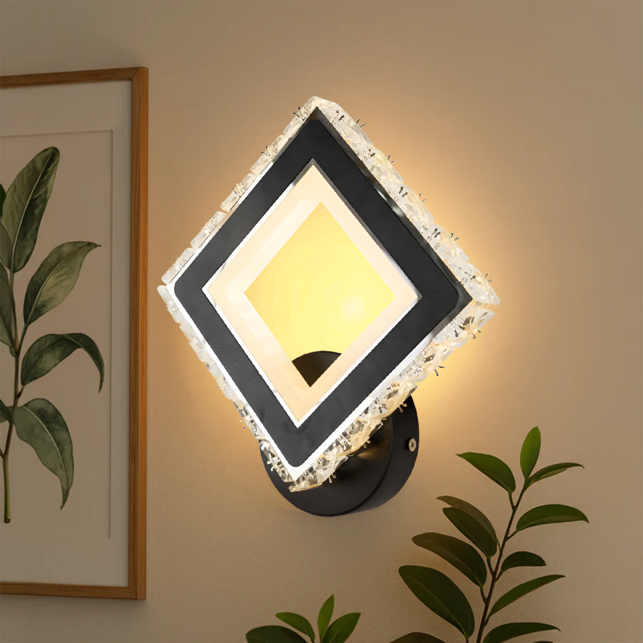 TERRANO LED стенна лампа с кристали, квадратна, 24W, студена/топла/неутрална светлина, черна и вътрешна стенна лампа от неръждаема стомана Заглавие по подразбиране Alessandro Design