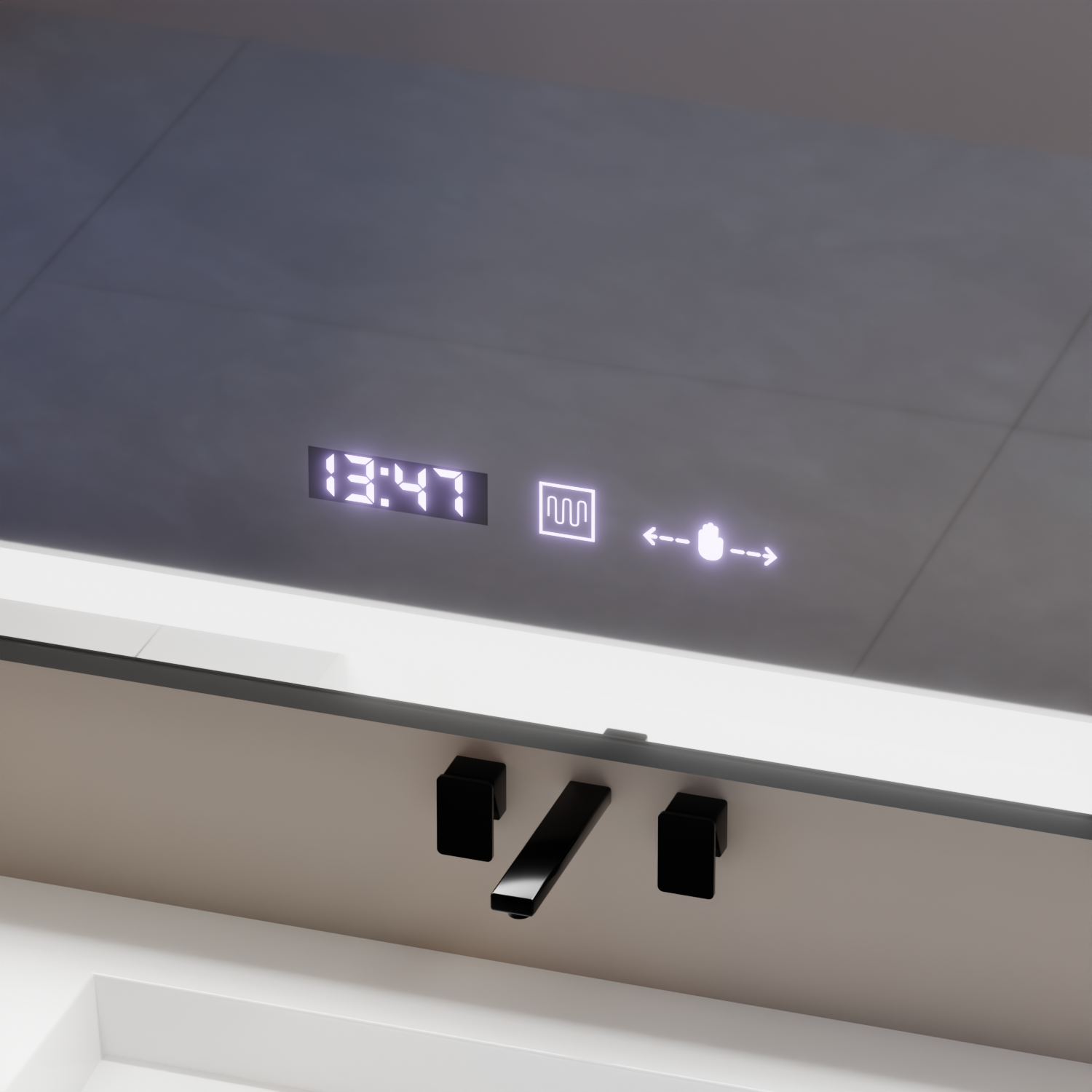 Правоъгълно LED огледало, 80x60 см, Verite Majeste Noir Motion Glow Marcello, система за обезпотяване, часовник и термометър, димируеми огледала Marcello Заглавие по подразбиране Alessandro Design