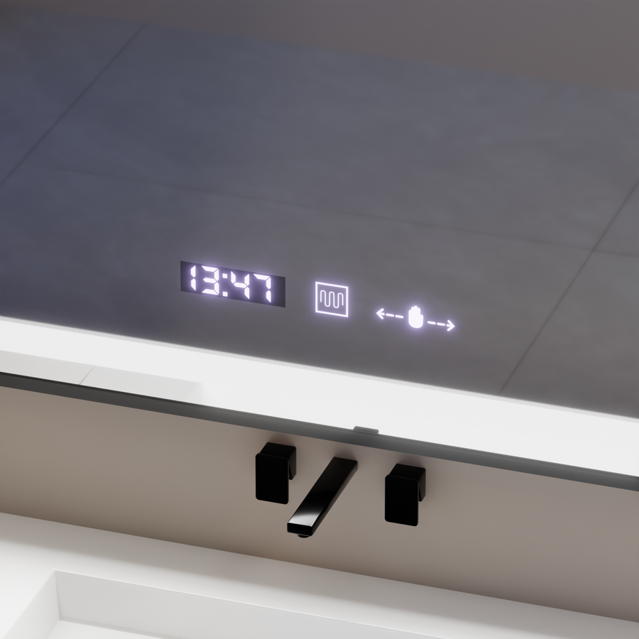 Правоъгълно LED огледало, 80x60 см, Verite Majeste Noir Motion Glow Marcello, система за обезпотяване, часовник и термометър, димируеми огледала Marcello Заглавие по подразбиране Alessandro Design