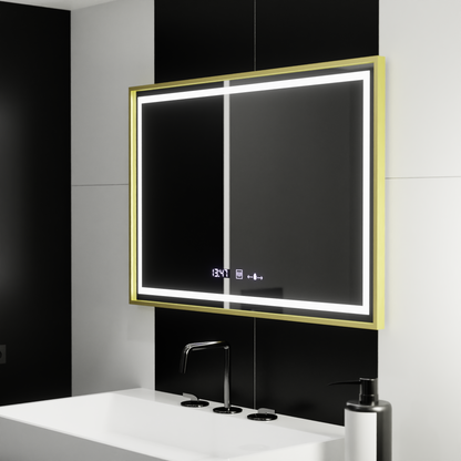 Правоъгълно LED огледало, 120x80 см, Verite Royale Gold MotionGlow Marcello, система за обезпотяване, часовник и термометър, димируеми огледала Marcello Заглавие по подразбиране Alessandro Design