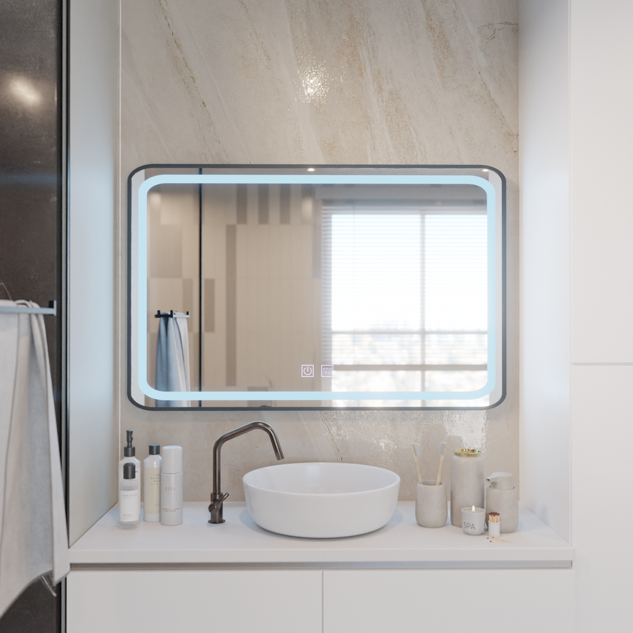 Правоъгълно LED огледало 100x65cm EDGE Touch Demister System, огледала с черна рамка Korman E Заглавие по подразбиране Alessandro Design
