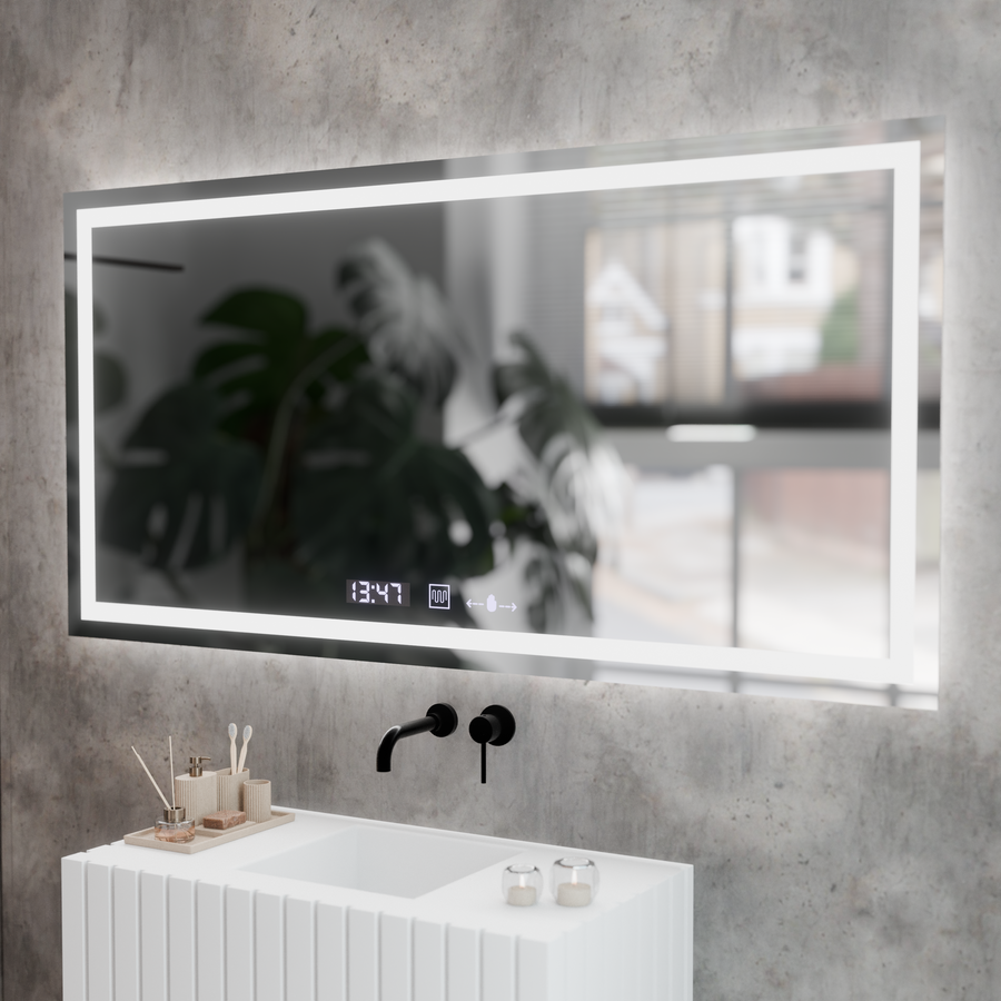Правоъгълно LED огледало, 120x60 см, Verite MotionGlow Marcello, система за обезпотяване, часовник и термометър, димируеми огледала Marcello Заглавие по подразбиране Alessandro Design