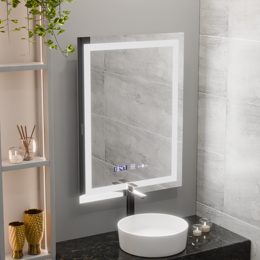 Правоъгълно LED огледало, 75x90 см, Verite MotionGlow Marcello, система против мъгла, часовник и термометър, димируеми огледала Marcello Заглавие по подразбиране Alessandro Design