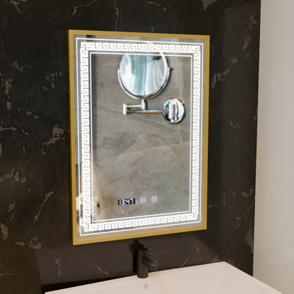 Огледало LED Touch Bruno Demister System, Clock and Temperature 60x80 cm Матирана златна рамка, S84/60X80 Огледала Korman S Заглавие по подразбиране Alessandro Design