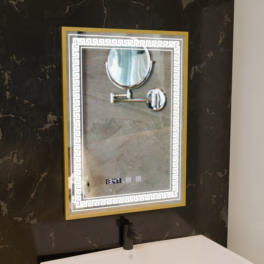 Огледало LED Touch Bruno Demister System, Clock and Temperature 60x80 cm Матирана златна рамка, S84/60X80 Огледала Korman S Заглавие по подразбиране Alessandro Design