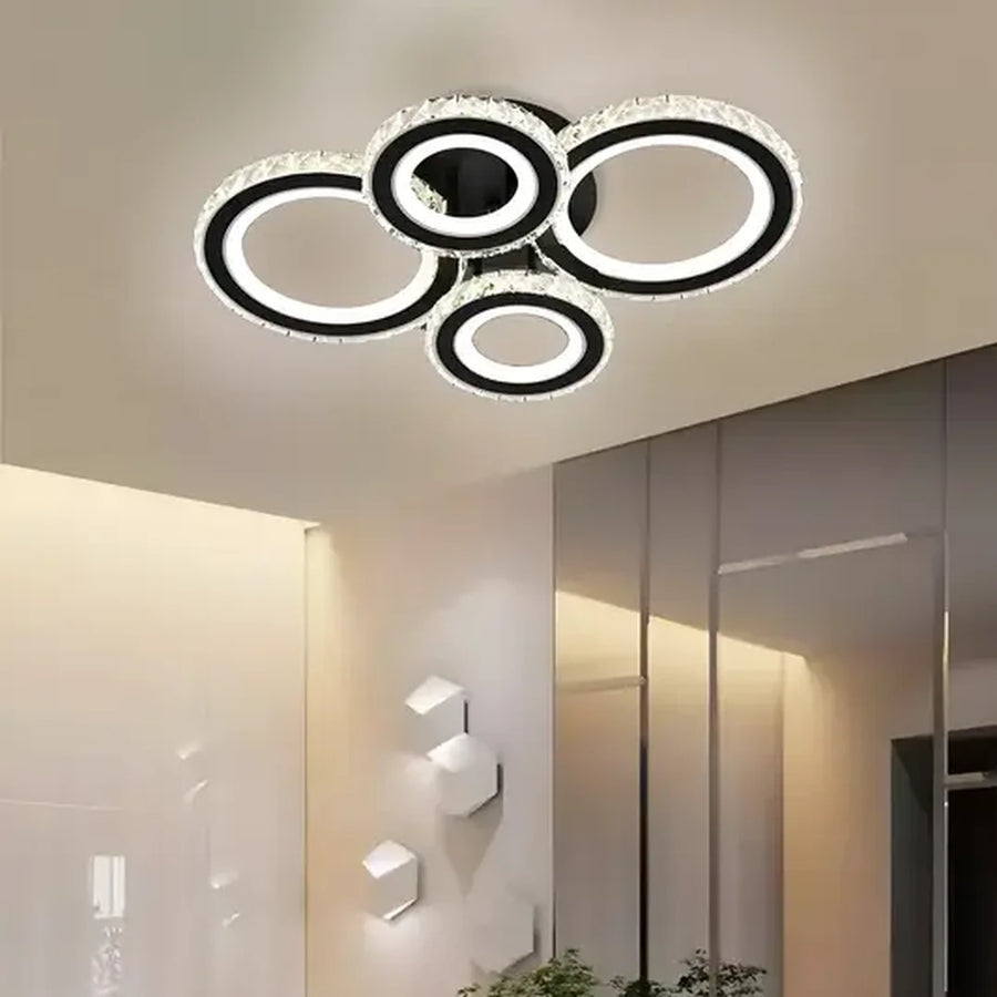 LED полилей с дистанционно управление и кристал NOVA ROTONDA RGB 68W, 4 кръга, студена/топла/неутрална светлина, димируем, черен Crystal LED полилеи Заглавие по подразбиране Alessandro Design