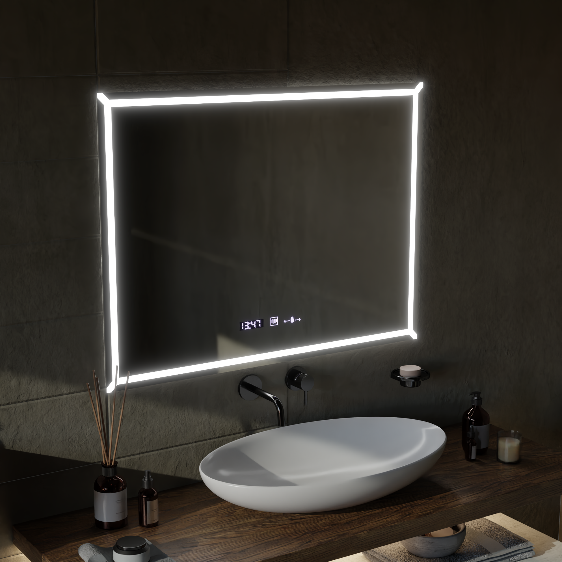 Правоъгълно LED огледало, 80x60cm, VillayTouch Marcello, система за обезпотяване, Dimabila Mirrors Marcello Заглавие по подразбиране Alessandro Design