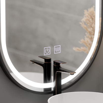 Овално LED огледало 50x100cm VETRO Touch Dimable Demister System, черна рамка Korman Mirrors E Заглавие по подразбиране Alessandro Design