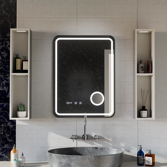 Огледално LED Touch Touch Ulrich Debrulation System, часовник и температура 60x80 cm Black Ramahed Cosmetics Lup