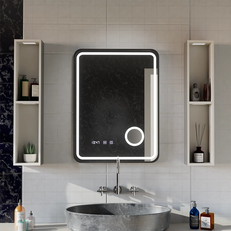 Огледално LED Touch Touch Ulrich Debrulation System, часовник и температура 60x80 cm Black Ramahed Cosmetics Lup