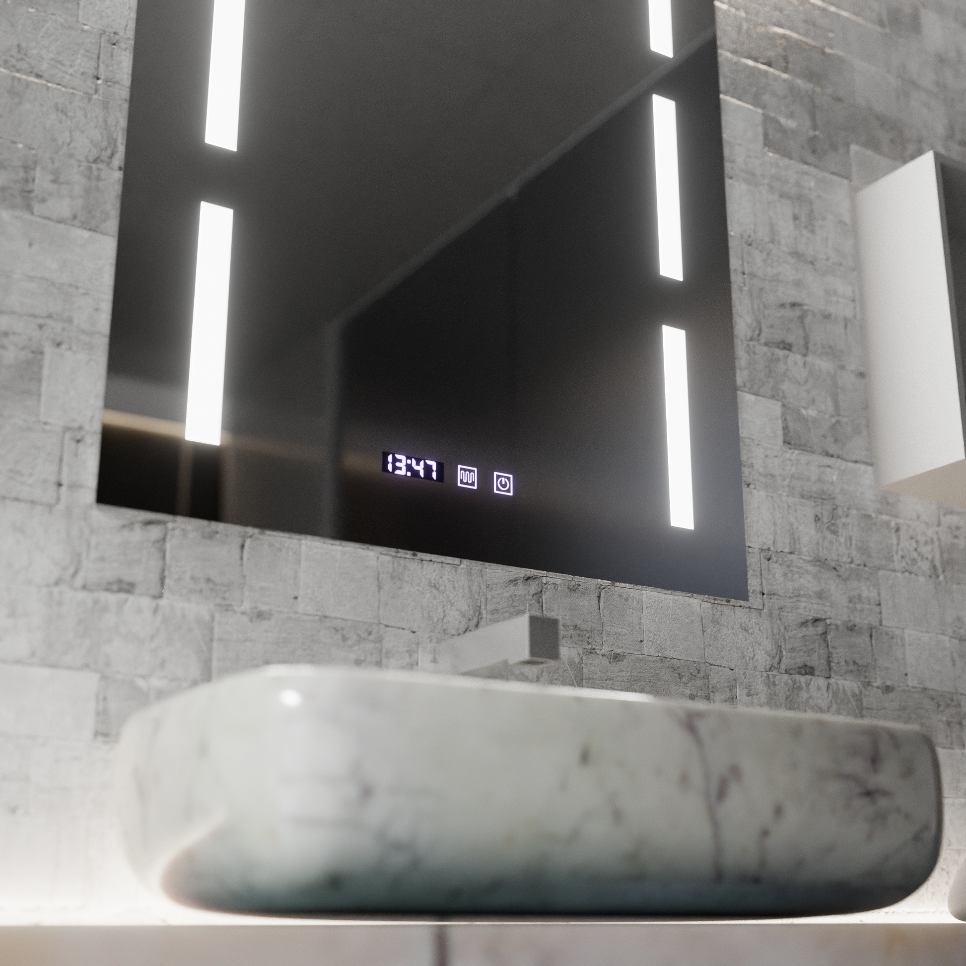 Огледало LED Touch Erich S86/60X80 Система за обезпотяване, часовник и температура 60x80 cm Огледала Korman S Заглавие по подразбиране Alessandro Design