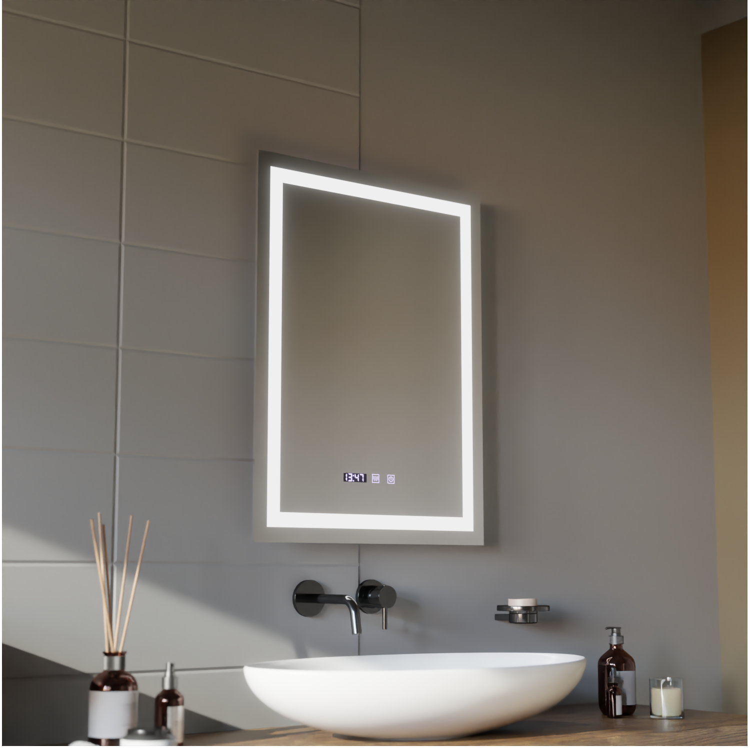 MODENA LED Touch Mirror Система против запотяване, часовник и температура 60x80 cm Korman S Огледала Заглавие по подразбиране Alessandro Design