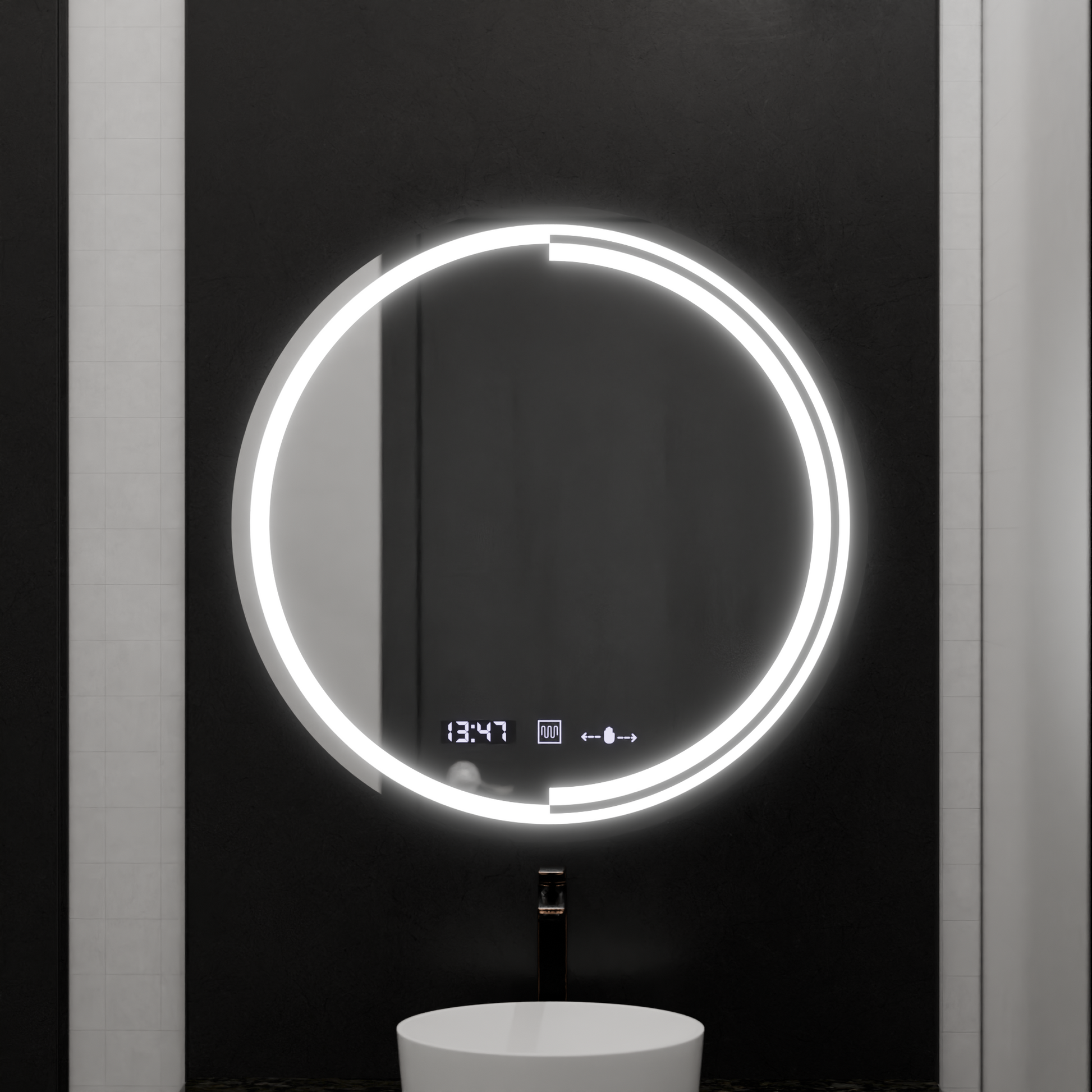 LED кръгло огледало, 60 см, сензор MotionGlow Consuel Marcello, система за обезпотяване, часовник и термометър, димируеми огледала Marcello Заглавие по подразбиране Alessandro Design