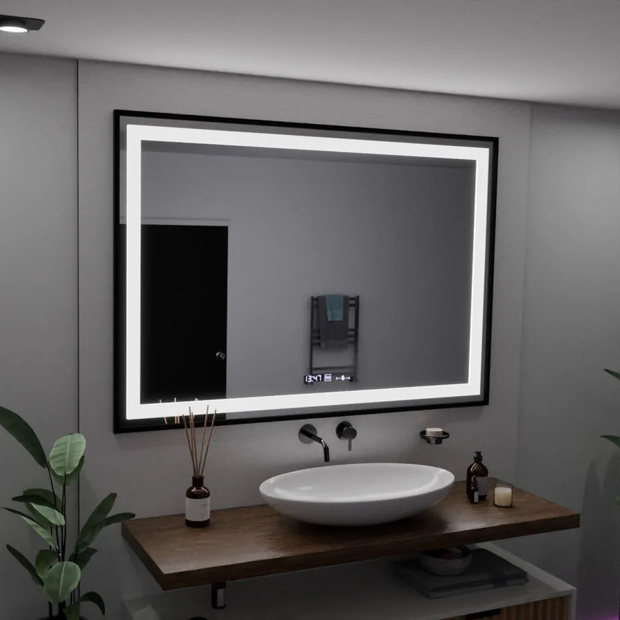 Правоъгълно LED огледало, 100x65 см, Verite Majeste Noir Motion Glow Marcello, система за обезпотяване, часовник и термометър, димируеми огледала Marcello Заглавие по подразбиране Alessandro Design