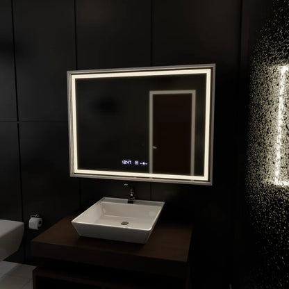 Правоъгълно LED огледало, 120x80 см, Verite Imperial Silver Motion Glow Marcello, система за обезпотяване, часовник и термометър, димируеми огледала Marcello Заглавие по подразбиране Alessandro Design