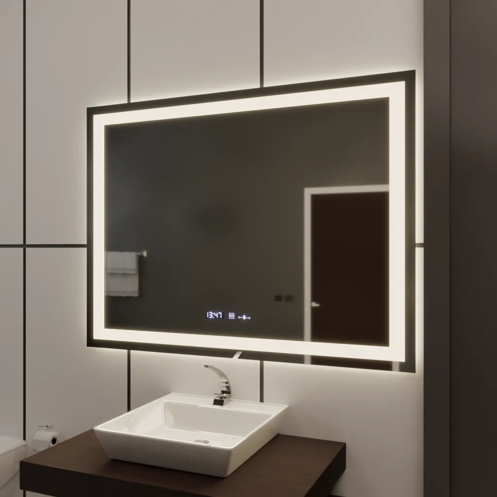 Правоъгълно LED огледало 120x80cm Vérité MotionGlow Marcello, система за обезпотяване, часовник и термометър, димируеми огледала Marcello Заглавие по подразбиране Alessandro Design