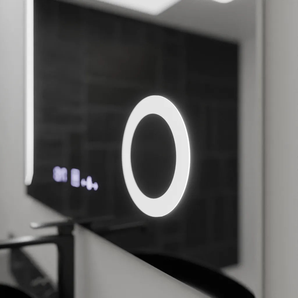 Правоъгълно LED огледало, 100x80 см, Precision MotionGlow Marcello, система за обезпотяване, часовник и термометър, козметична лупа, димируеми огледала Marcello Заглавие по подразбиране Alessandro Design