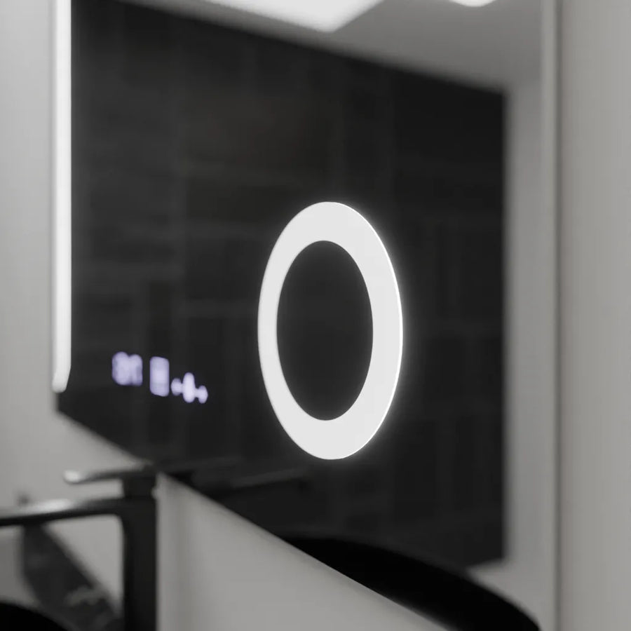 Правоъгълно LED огледало, 100x80 см, Precision MotionGlow Marcello, система за обезпотяване, часовник и термометър, козметична лупа, димируеми огледала Marcello Заглавие по подразбиране Alessandro Design